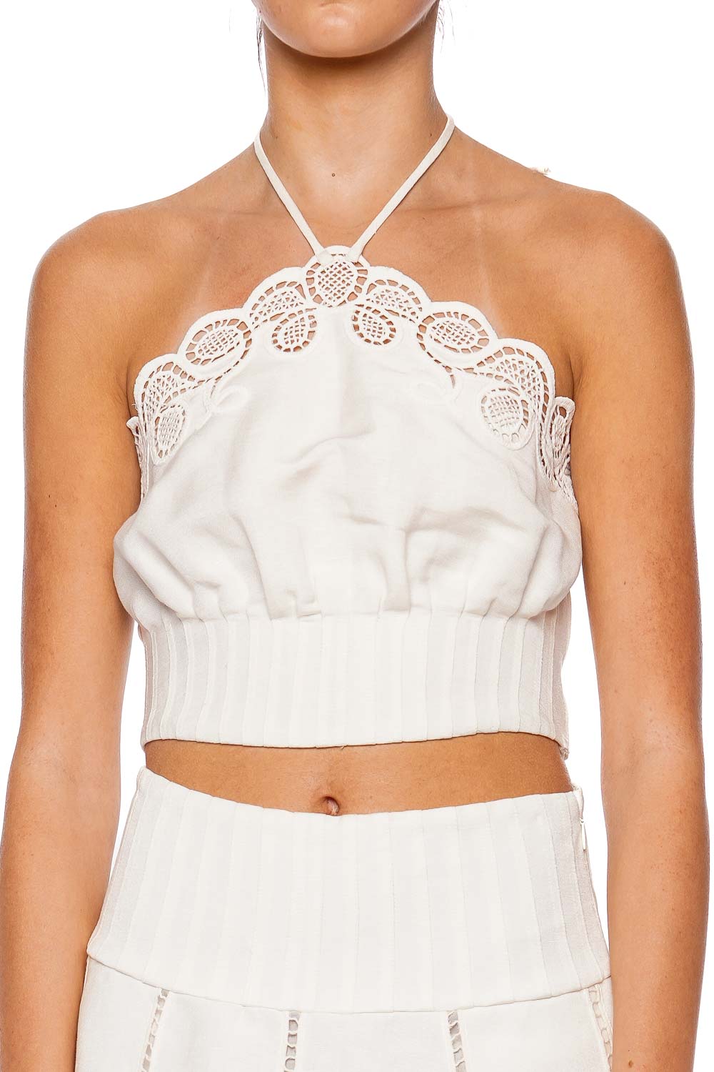 SIMKHAI Mellie Ivory Eyelet Halter Top