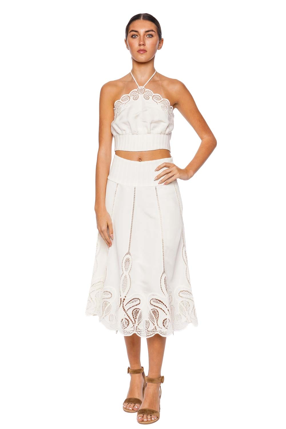 SIMKHAI Kaius Ivory Eyelet Midi Dress