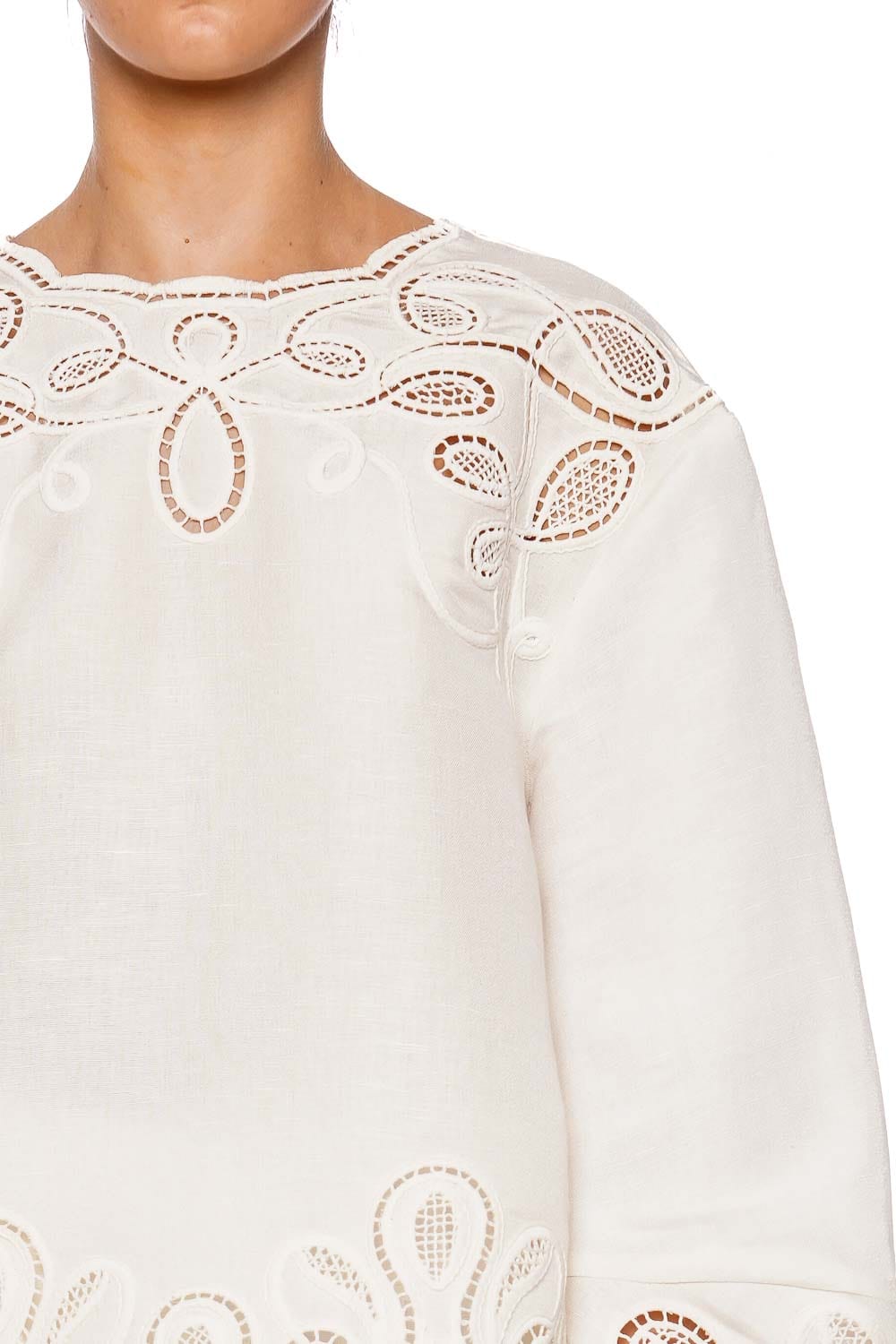 SIMKHAI Wendlyn Long Sleeve Eyelet Top