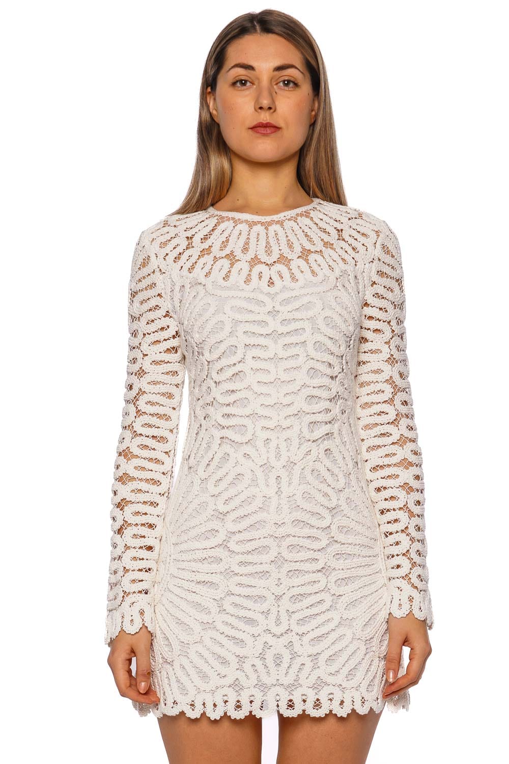 SIMKHAI MCCALL LONG SLEEVE MINI DRESS 223-1053-G WHITE