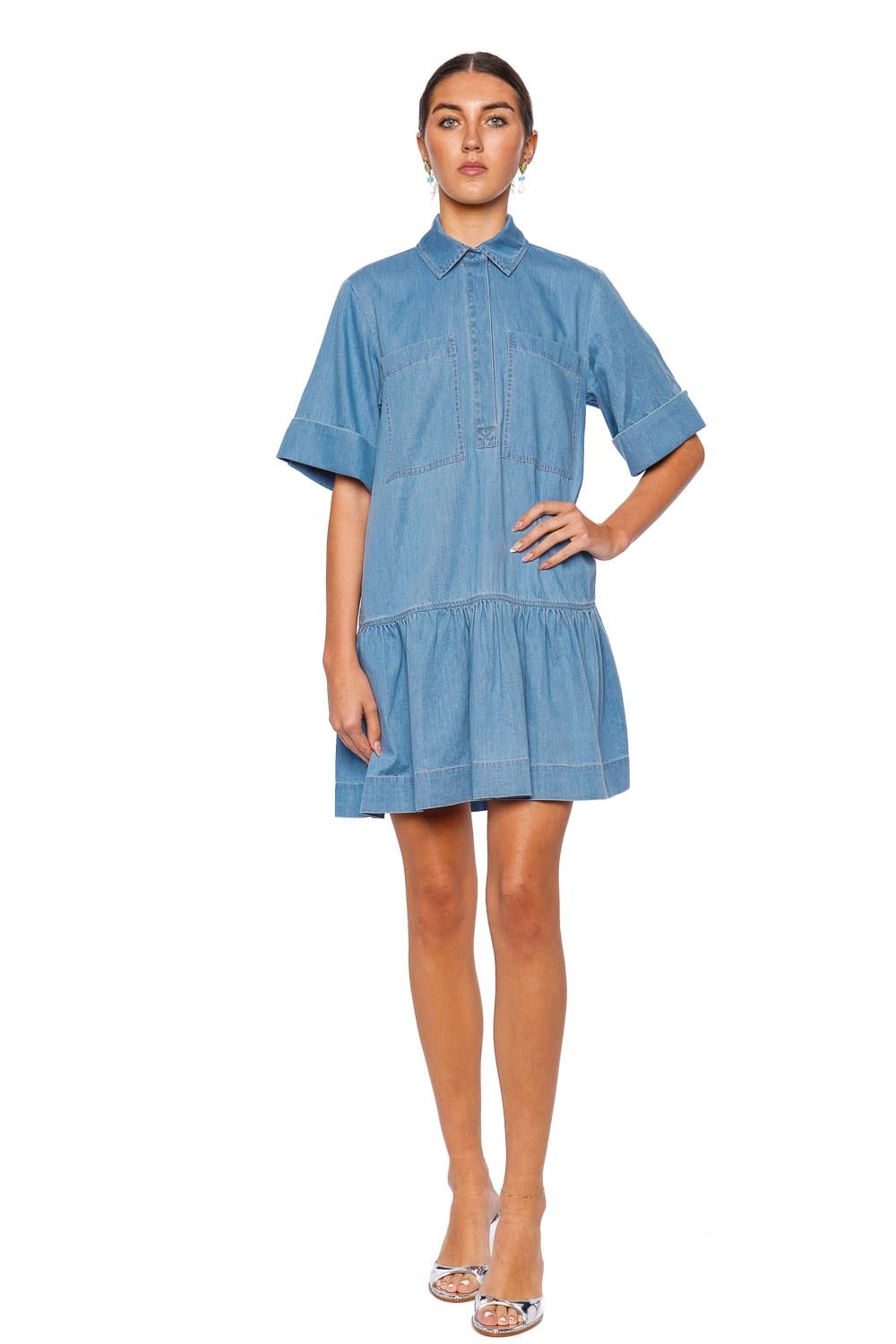 SIMKHAI Cris Chambray Mini Shirt Dress