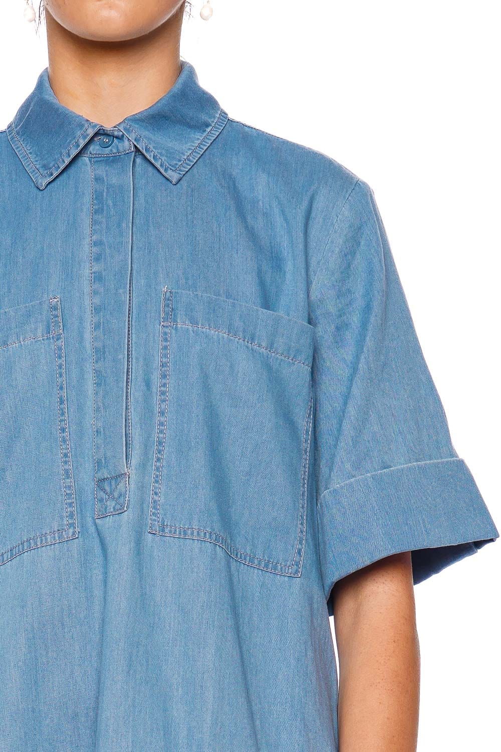 SIMKHAI Cris Chambray Mini Shirt Dress