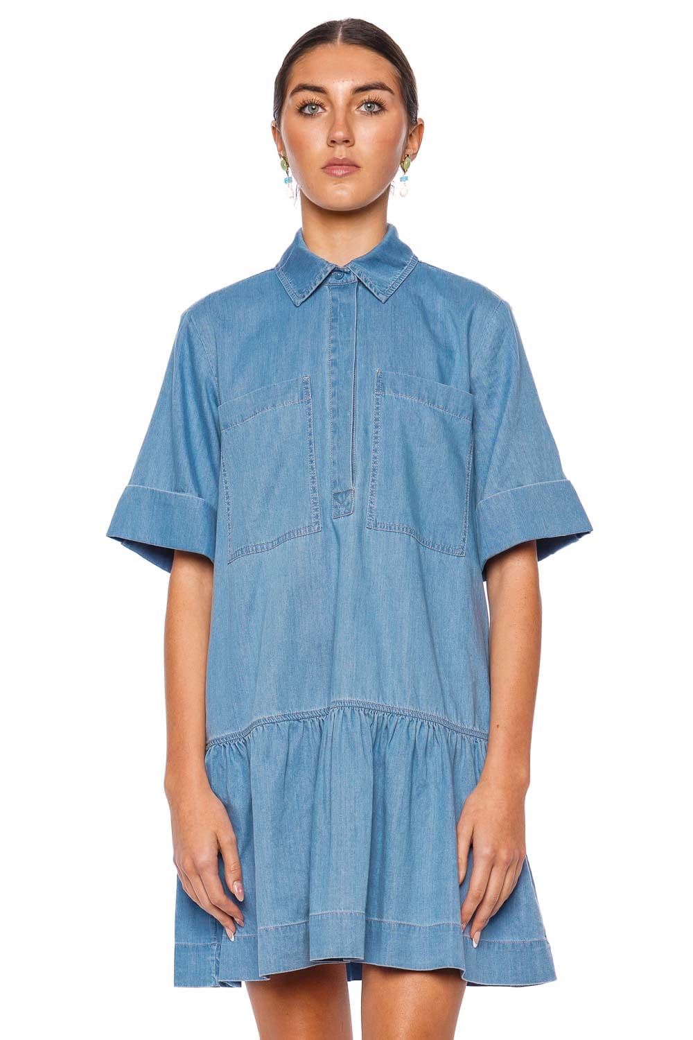 SIMKHAI Cris Chambray Mini Shirt Dress