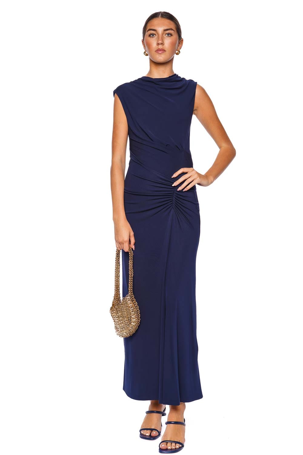 SIMKHAI Acacia Midnight Gathered Midi Dress