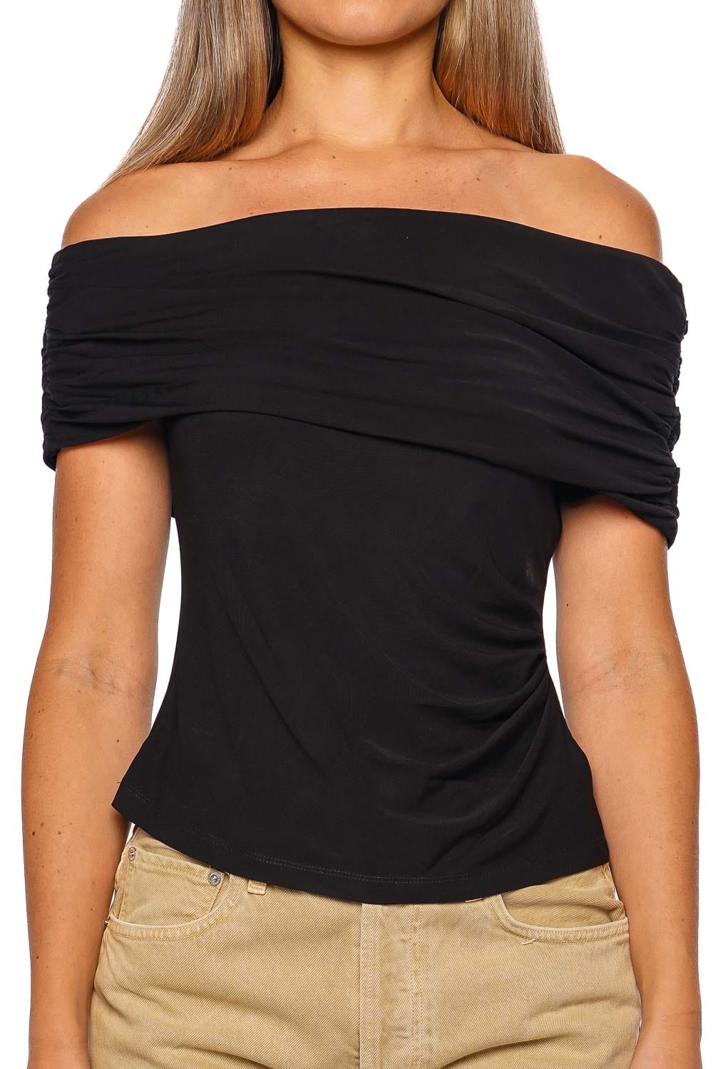 SIMKHAI Natassa Black Off Shoulder Jersey Top