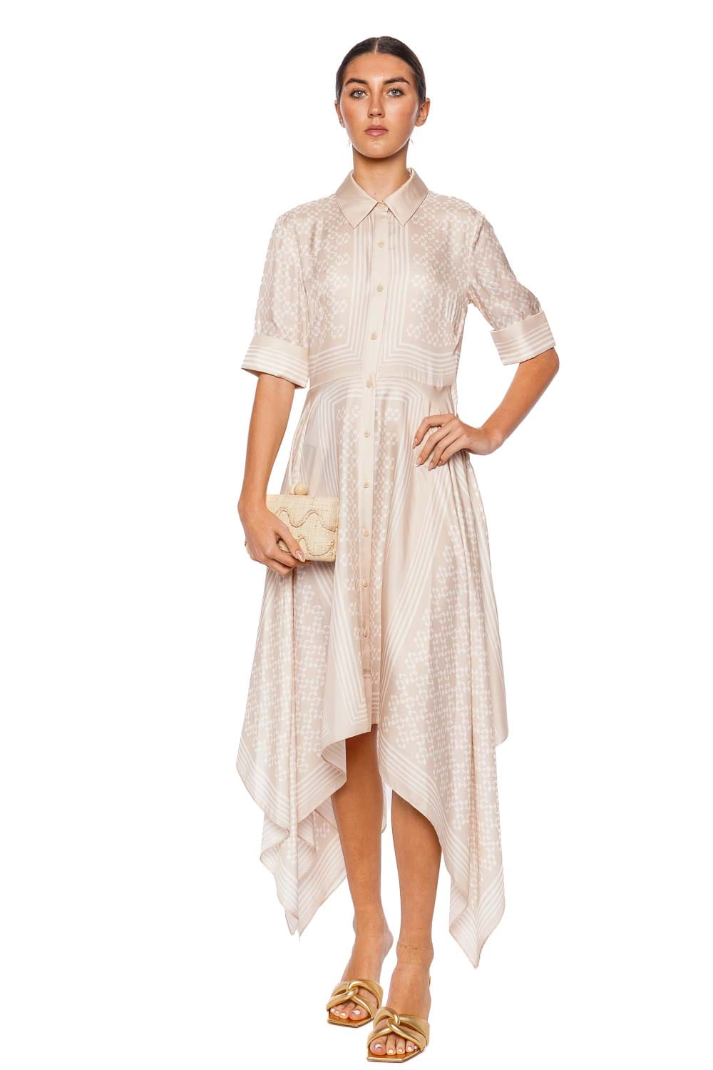 SIMKHAI Abrielle Handkerchief Midi Shirt Dress