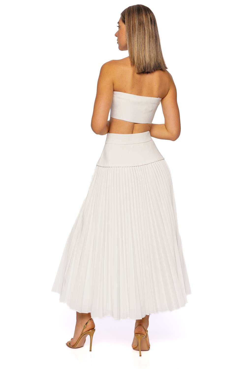 Stella White Pleated Combo Midi Skirt