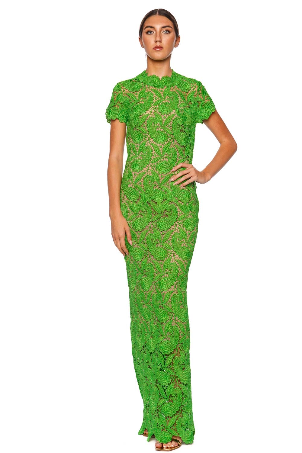 Silvia Tcherassi Roxana Green Guipure Lace Maxi Dress