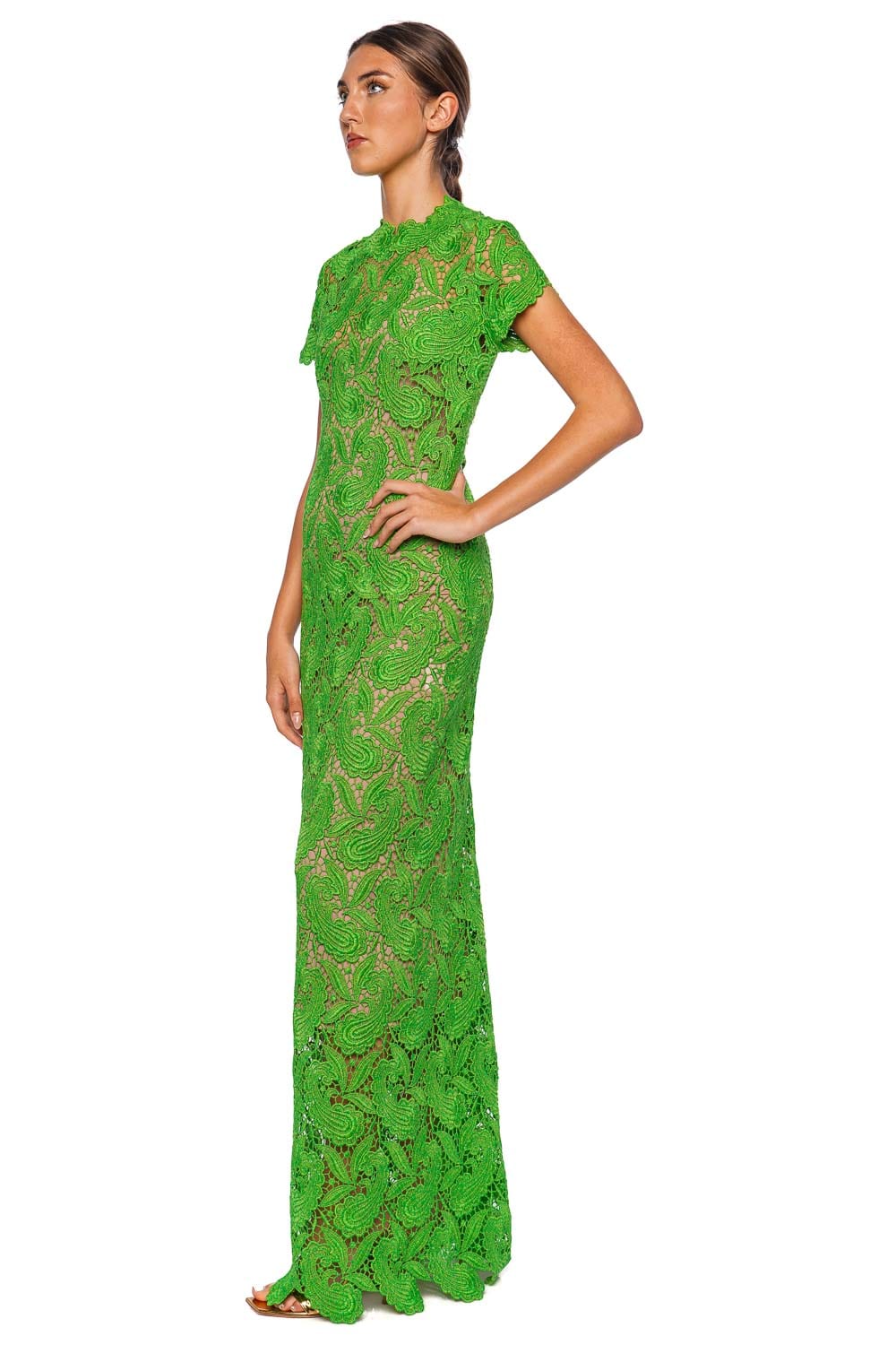 Silvia Tcherassi Roxana Green Guipure Lace Maxi Dress