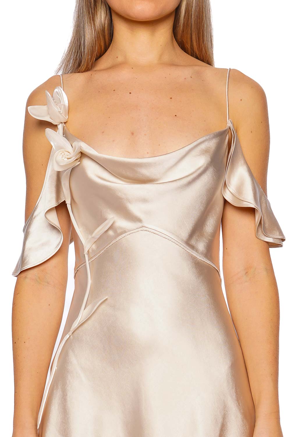 self-portrait Champagne Flower Satin Mini Dress