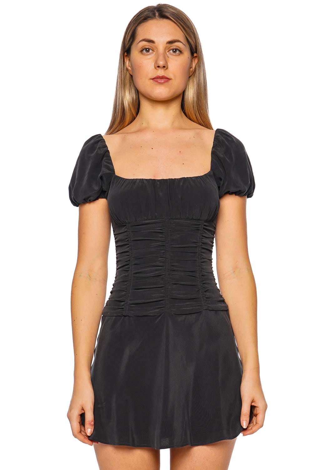 Staud Elba Black Silk Mini Dress