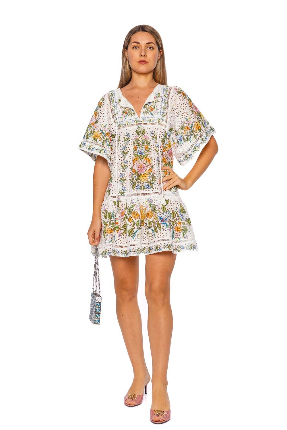 FARM Rio Sweet Bloom Eyelet Cover Up Mini Dress