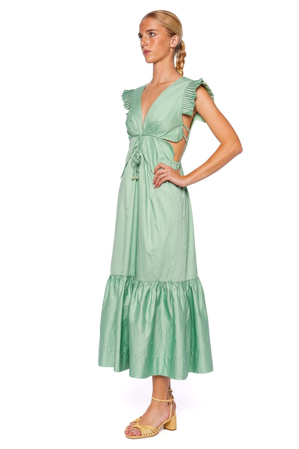 FARM Rio Light Green Butterfly Cut Out Midi Dress