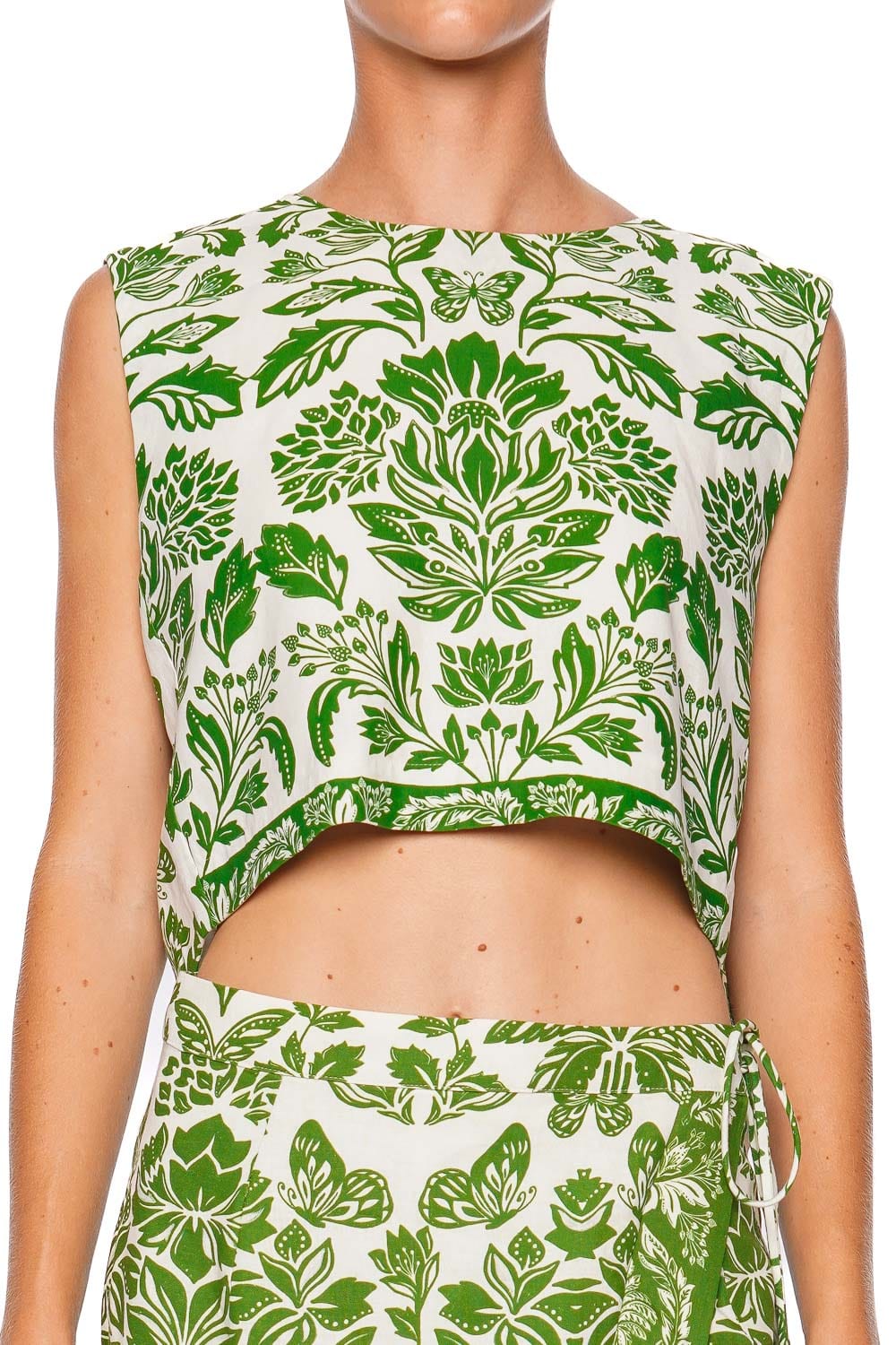 FARM Rio Delicate Tapestry Sleeveless Cropped Blouse