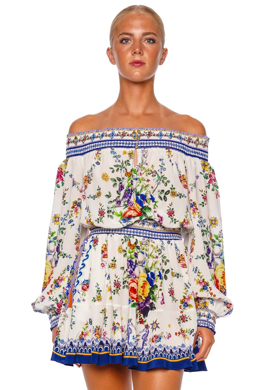 Camilla OFF SHOULDER SHORT DRESS 00035220-TILEDARL TILES DARLS