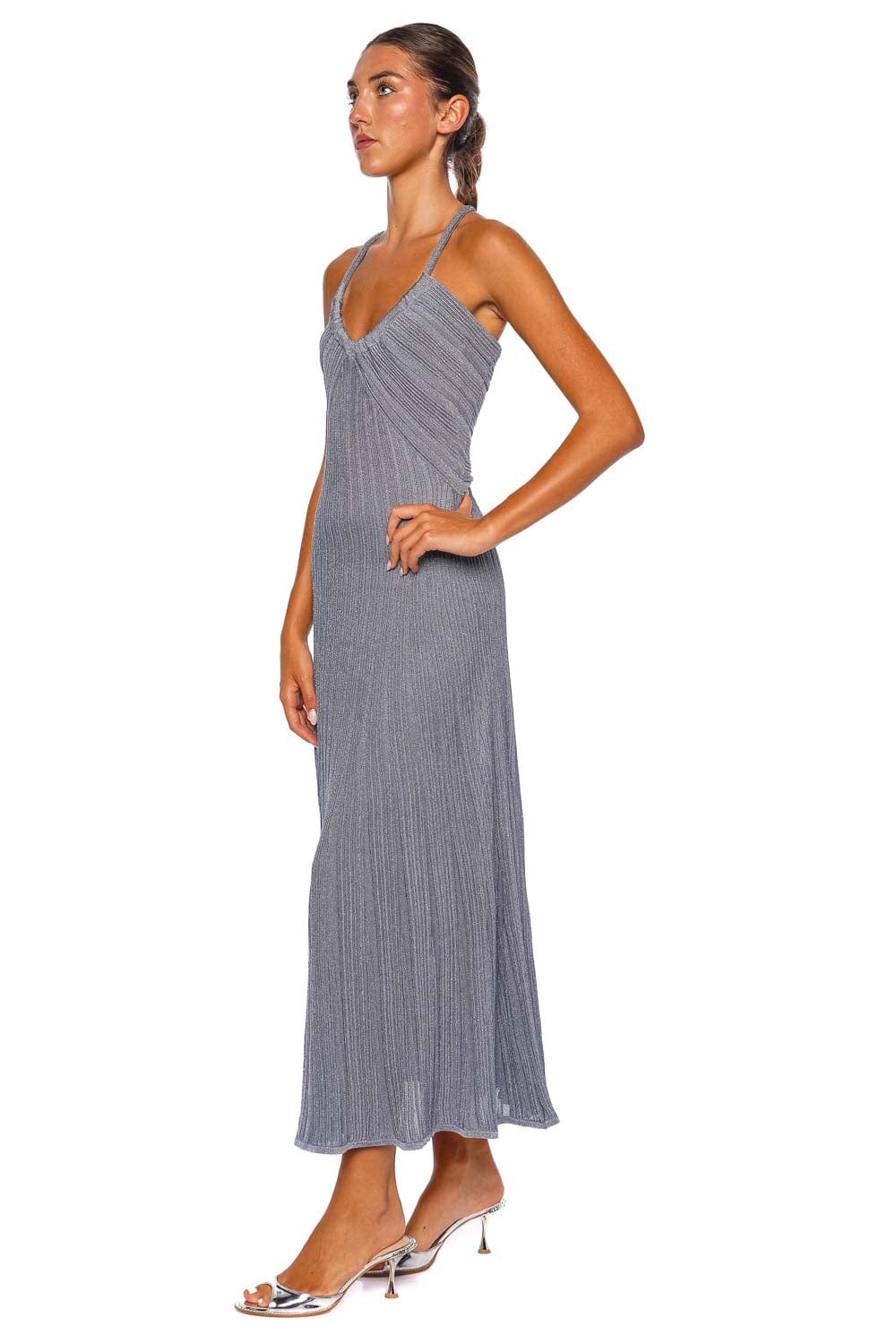 【maison celon】lace belted halter dress Keyhole Halter Chiffon Maxi Bridesmaid Dress In Topaz | The