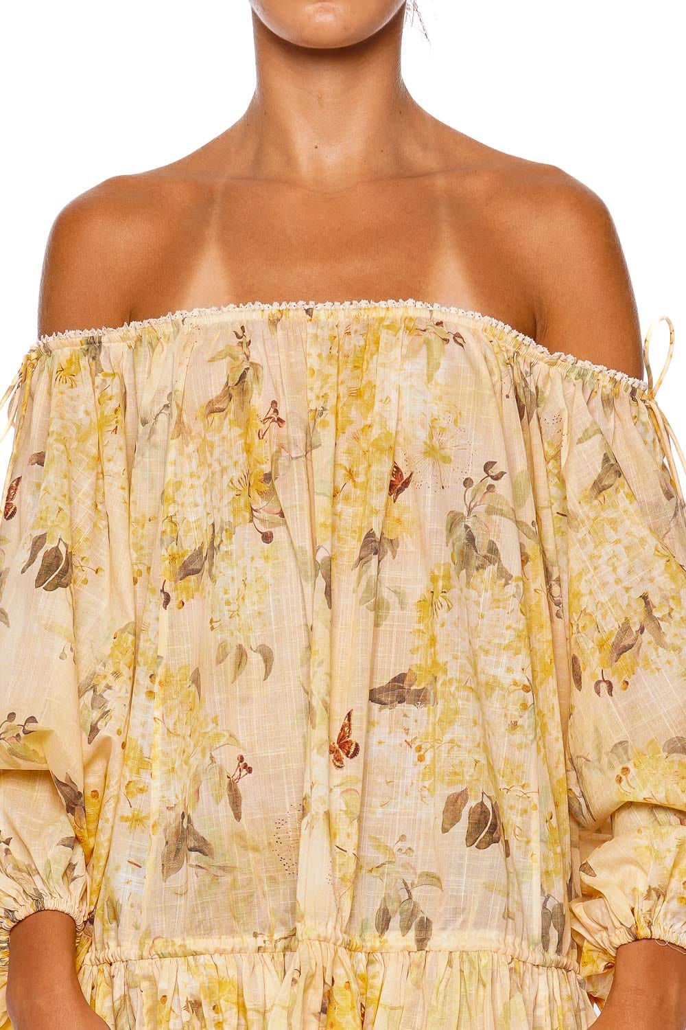 ワンピース Zimmermann DRESS (3214DSS255 YLWBOTFLO) Cascadian Yellow Floral Tiered Mini Dress