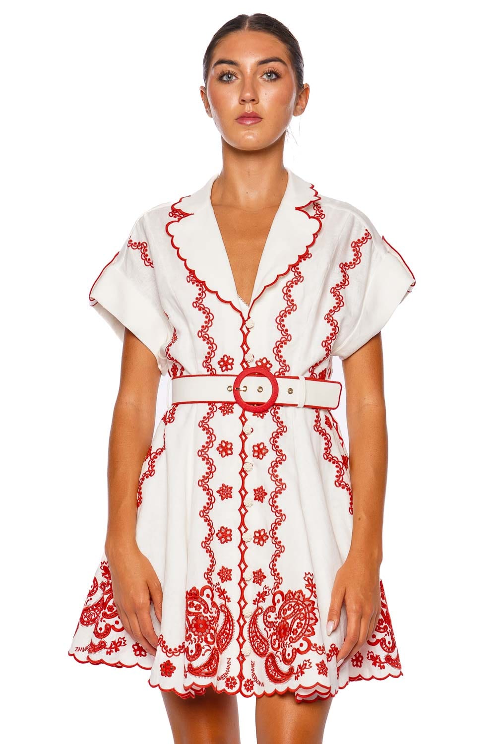 Lucky Embroidered Linen Mini Dress