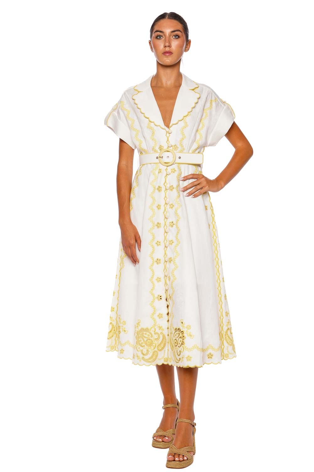 Lucky Embroidered Linen Midi Dress