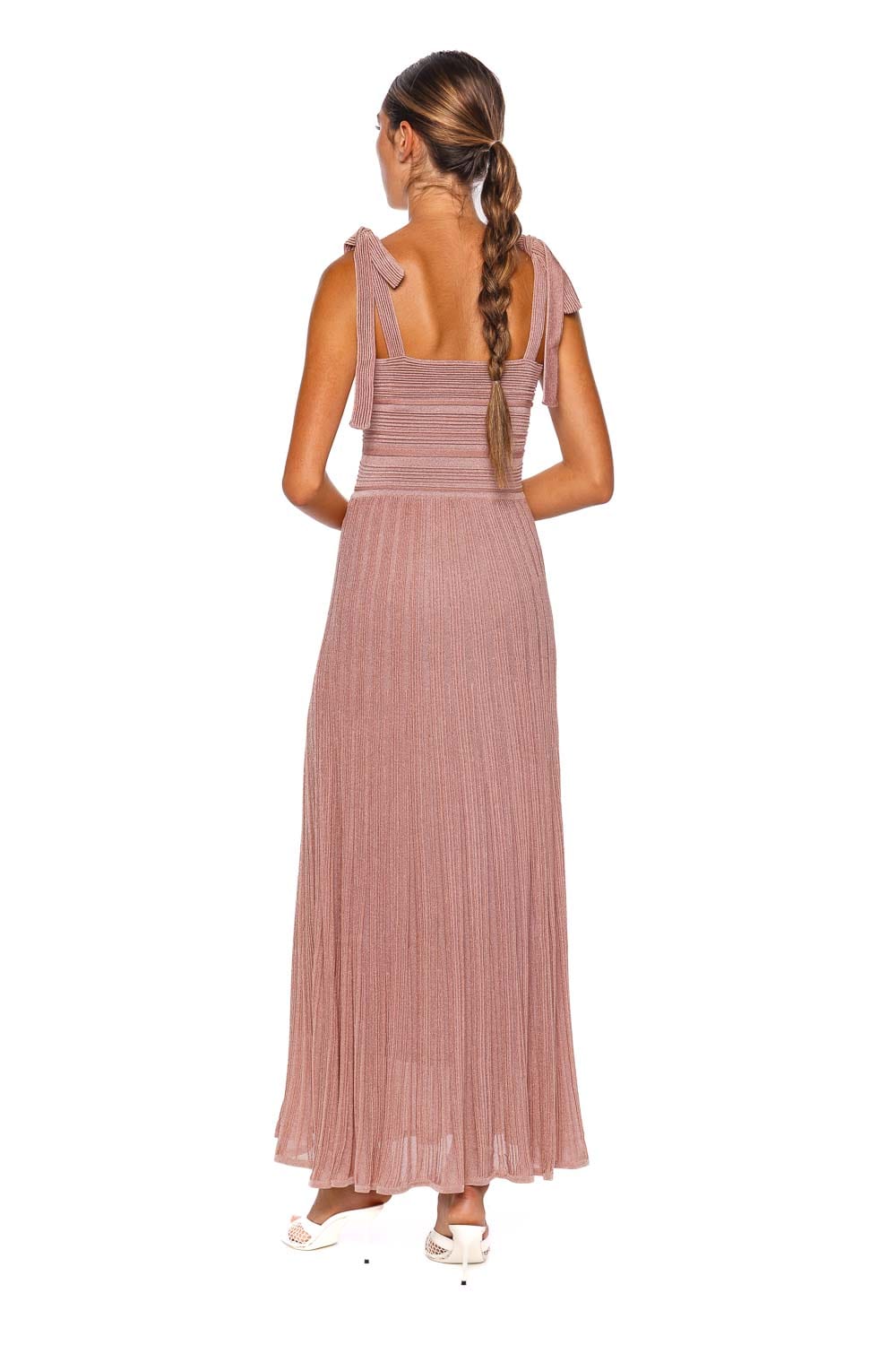 Lucky Metallic Tie Shoulder Midi Dress