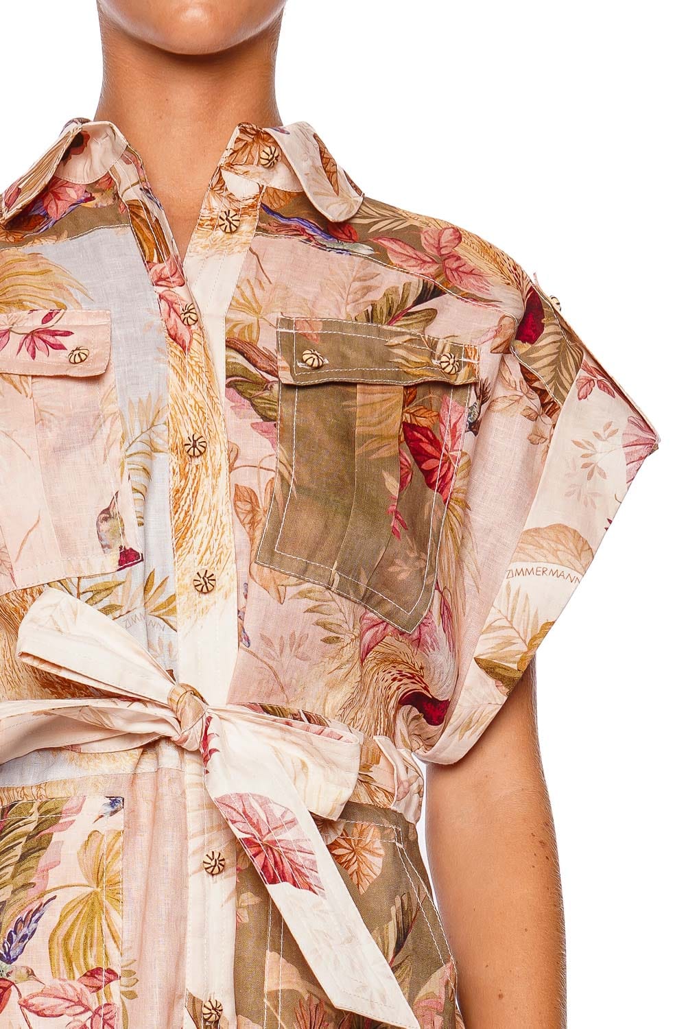 ZIMMERMANN Ascension Cuffed Floral Linen Playsuit