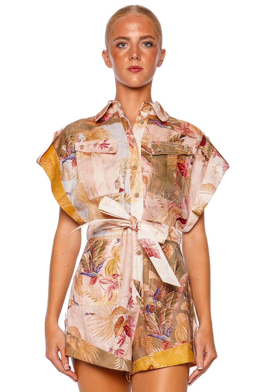 ZIMMERMANN Ascension Cuffed Floral Linen Playsuit
