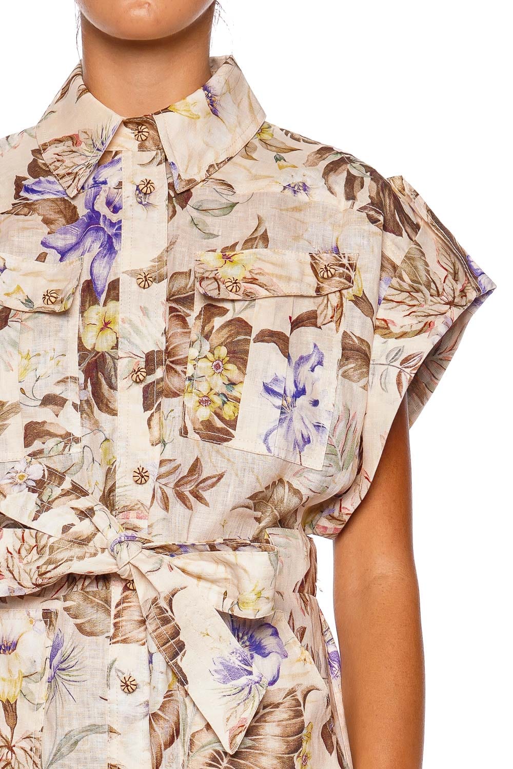 Coco Floral Cuffed Linen Playsuit