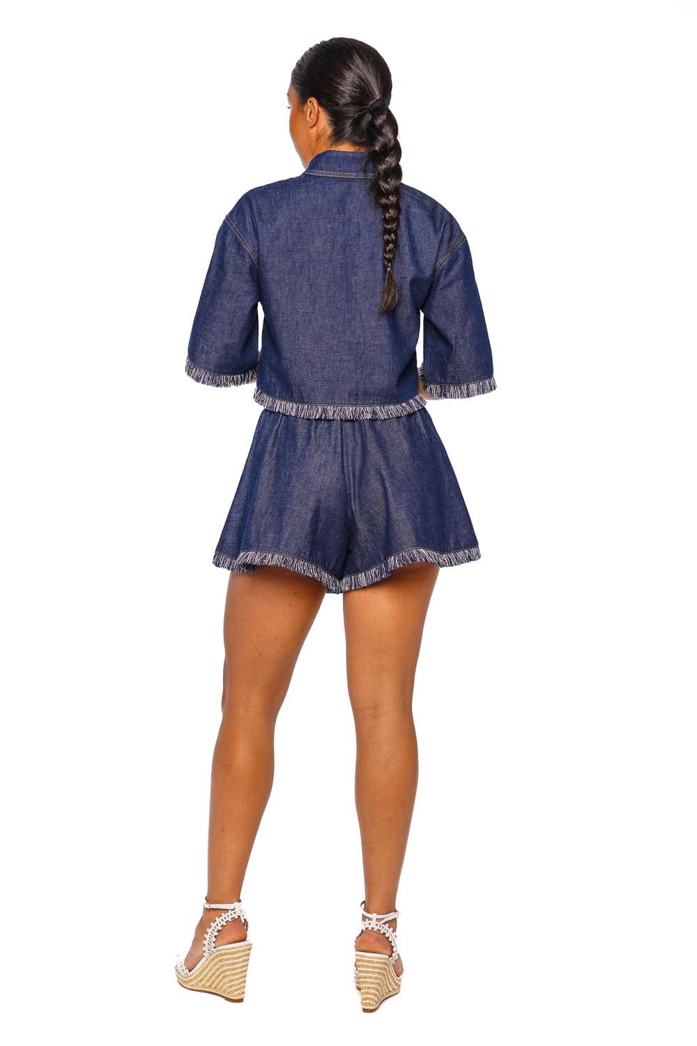 Rhiannon Fringe Denim Short Sleeve Shirt