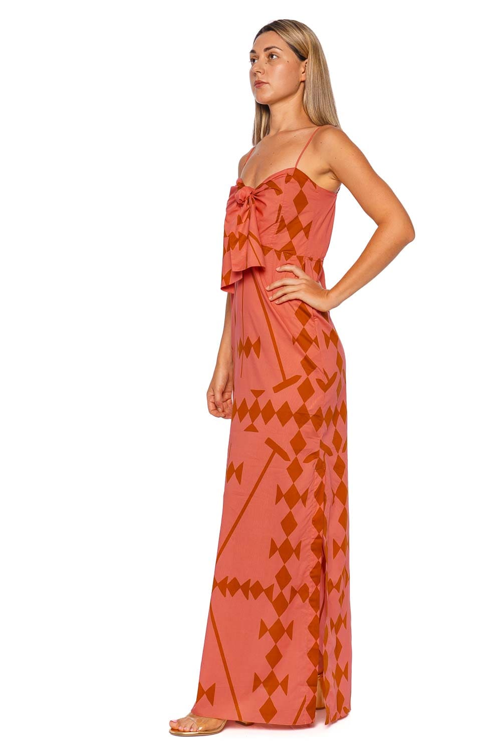 Johanna Ortiz Peach Llovizna Tie Front Maxi Dress