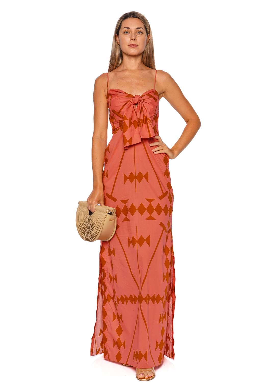 Johanna Ortiz Peach Llovizna Tie Front Maxi Dress