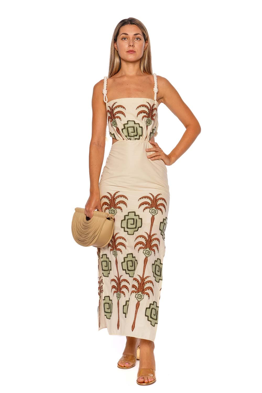 Johanna Ortiz TRIBUTARIES ANKLE DRESS PT03095 ECRU /CHOCOLATE/CAMEL