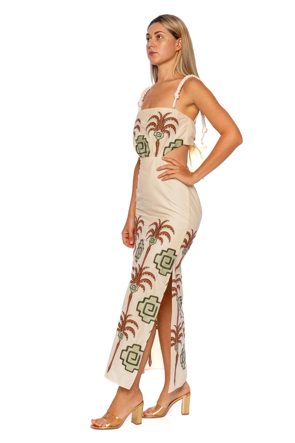 Johanna Ortiz TRIBUTARIES ANKLE DRESS PT03095 ECRU /CHOCOLATE/CAMEL