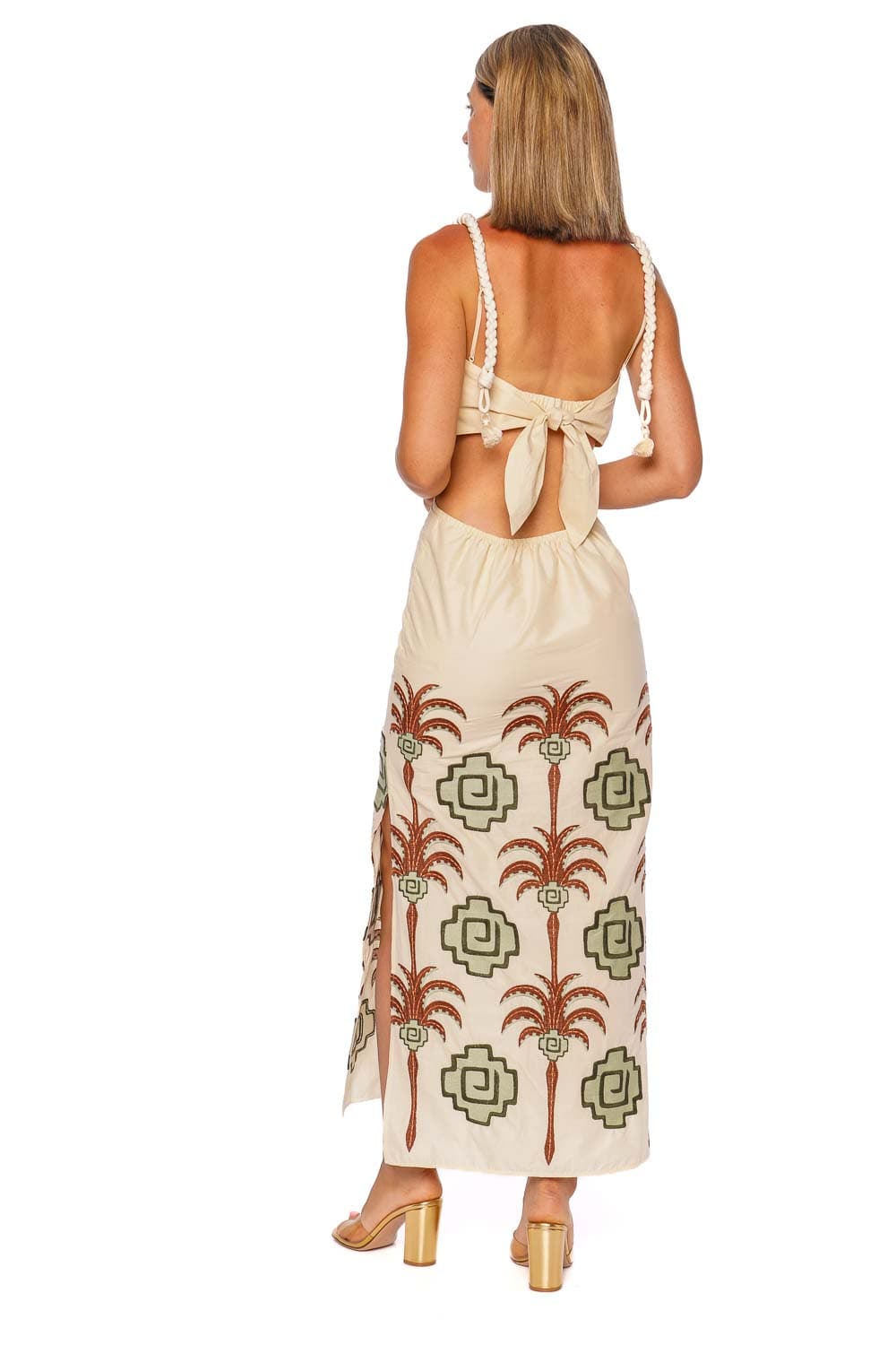 Johanna Ortiz TRIBUTARIES ANKLE DRESS PT03095 ECRU /CHOCOLATE/CAMEL