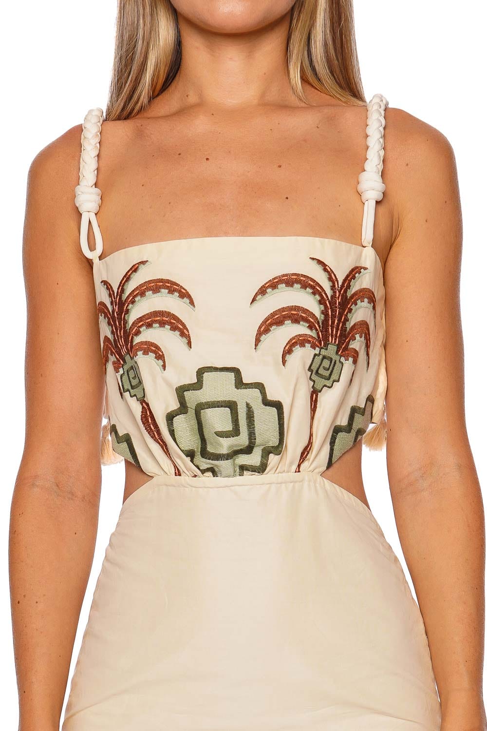 Johanna Ortiz TRIBUTARIES ANKLE DRESS PT03095 ECRU /CHOCOLATE/CAMEL