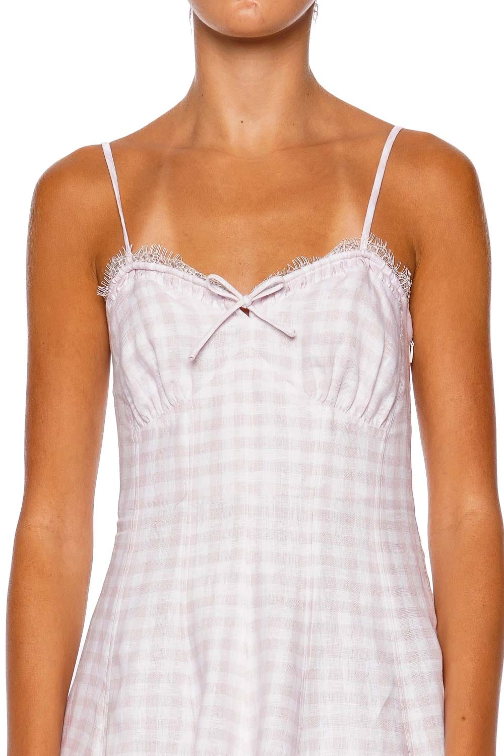 LoveShackFancy Shai Pink Gingham Linen Mini Dress