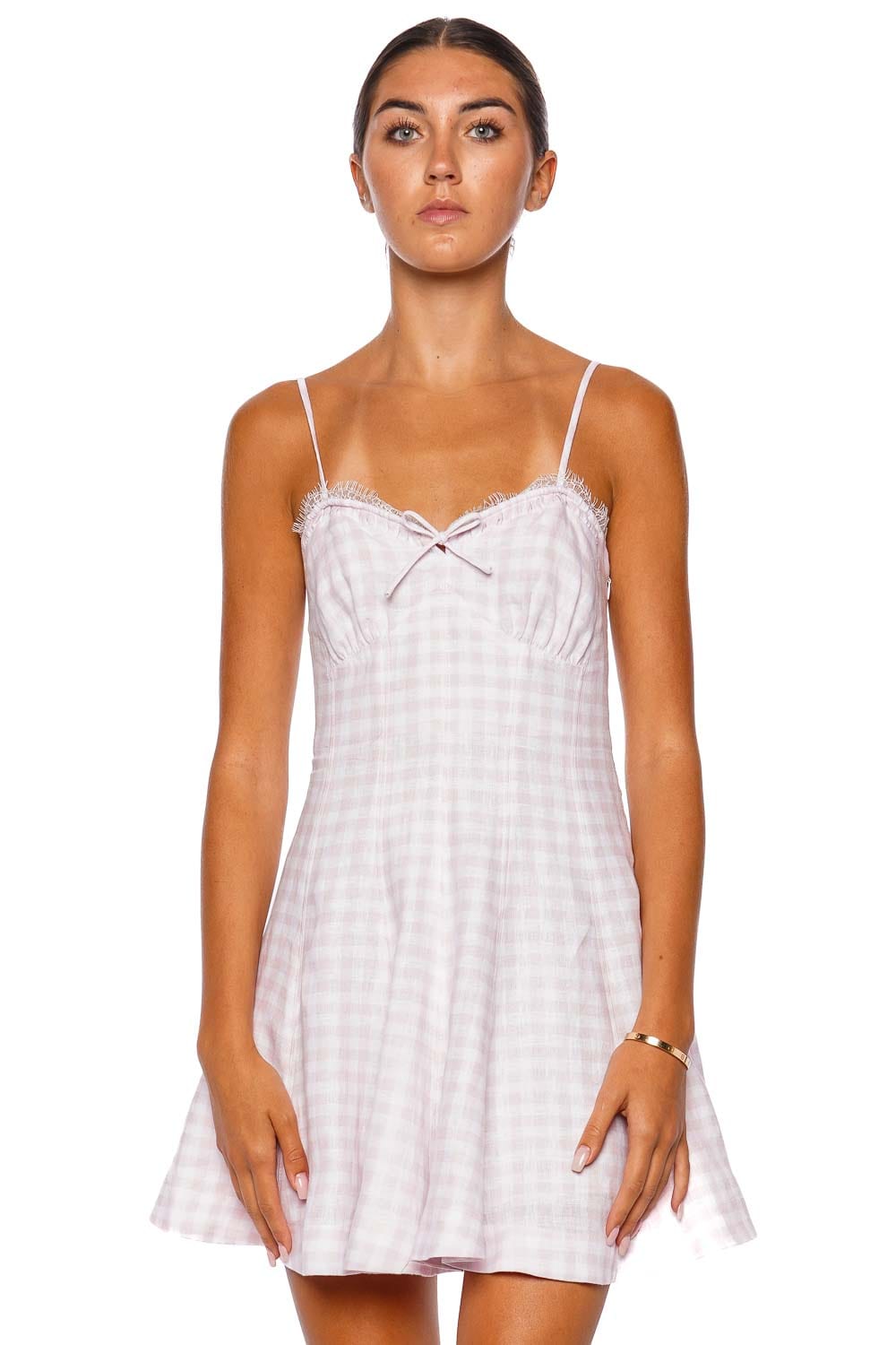 Shai Pink Gingham Linen Mini Dress