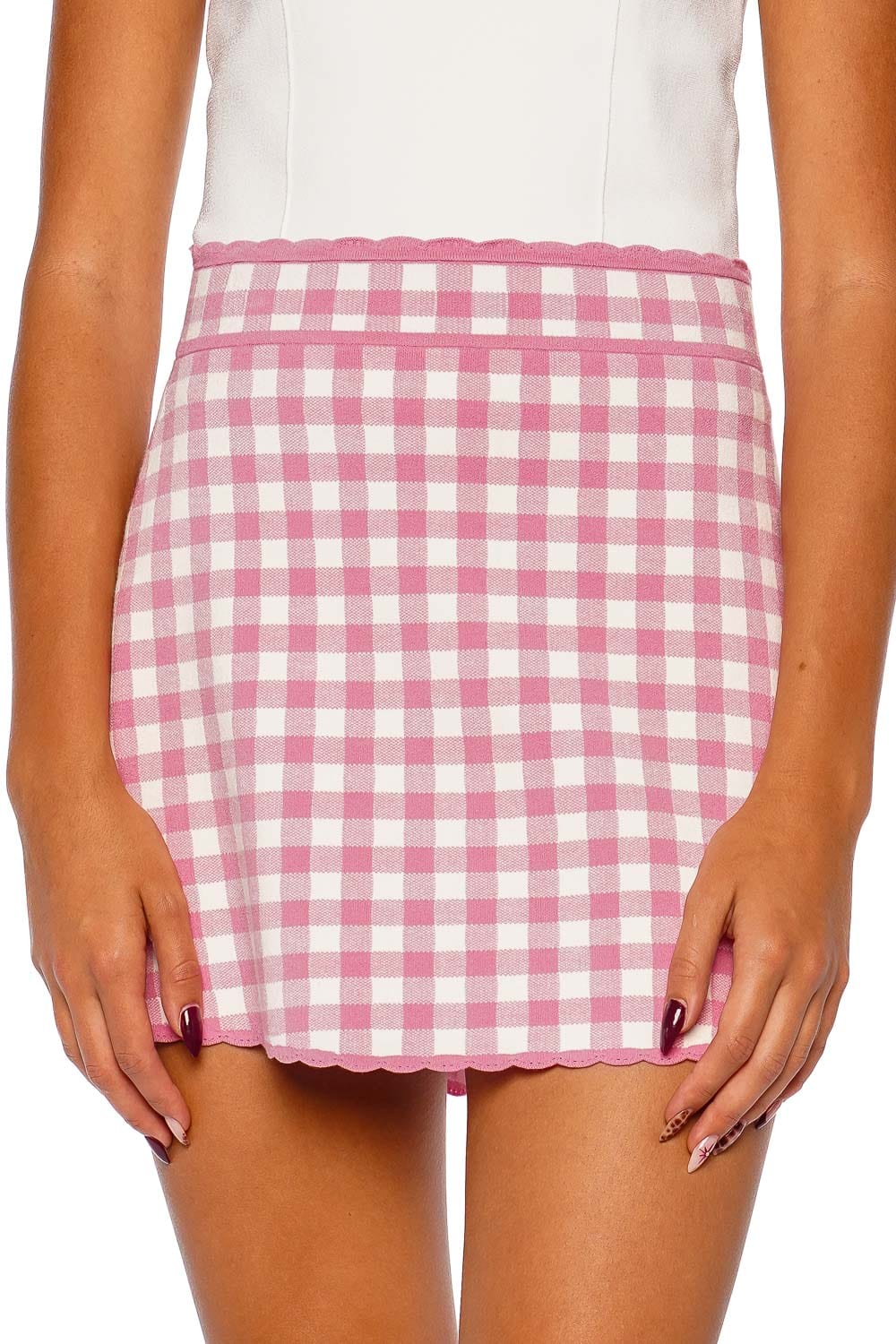 LoveShackFancy Pink Pearl Checked Mini Skirt