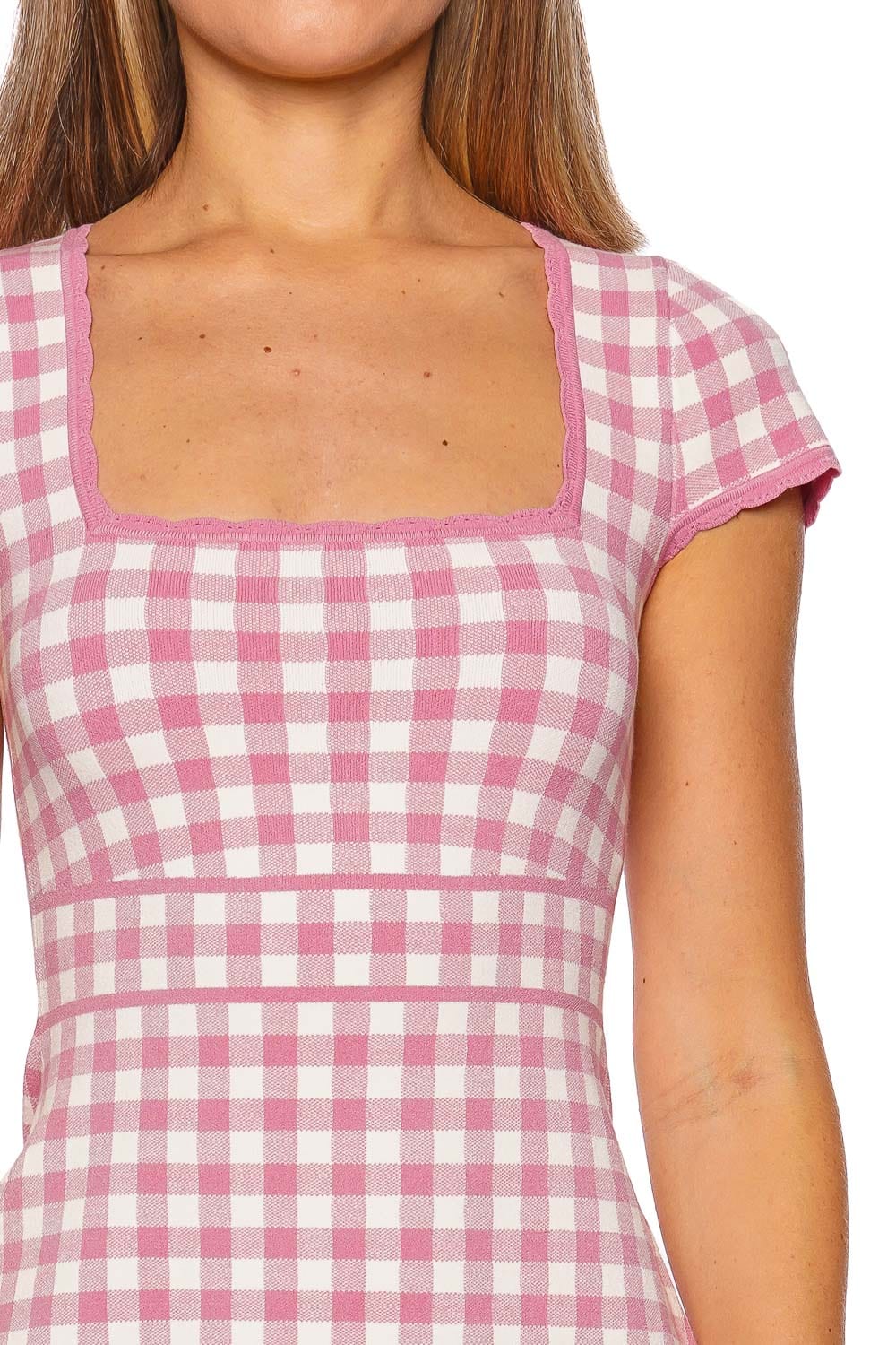 LoveShackFancy Kellen Pink Plaid Knit Mini Dress