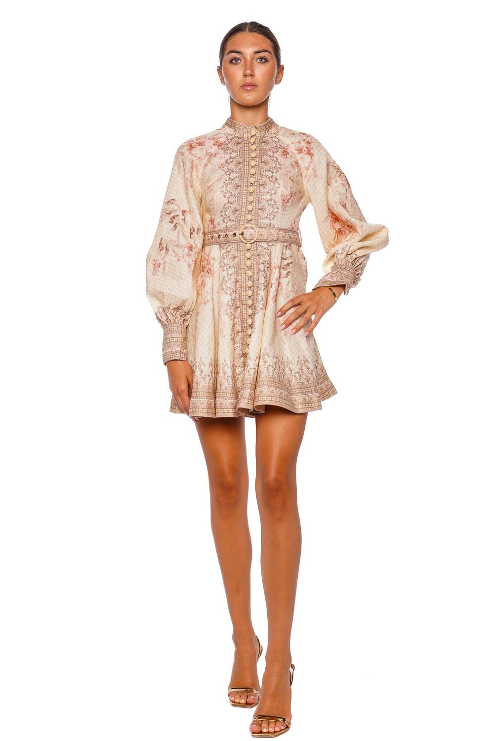 ZIMMERMANN Illuminate Buttoned Coral Floral Mini Dress