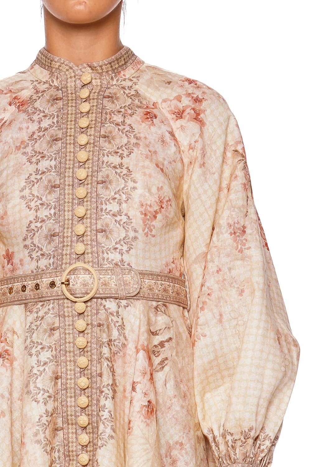 ZIMMERMANN Illuminate Buttoned Coral Floral Mini Dress