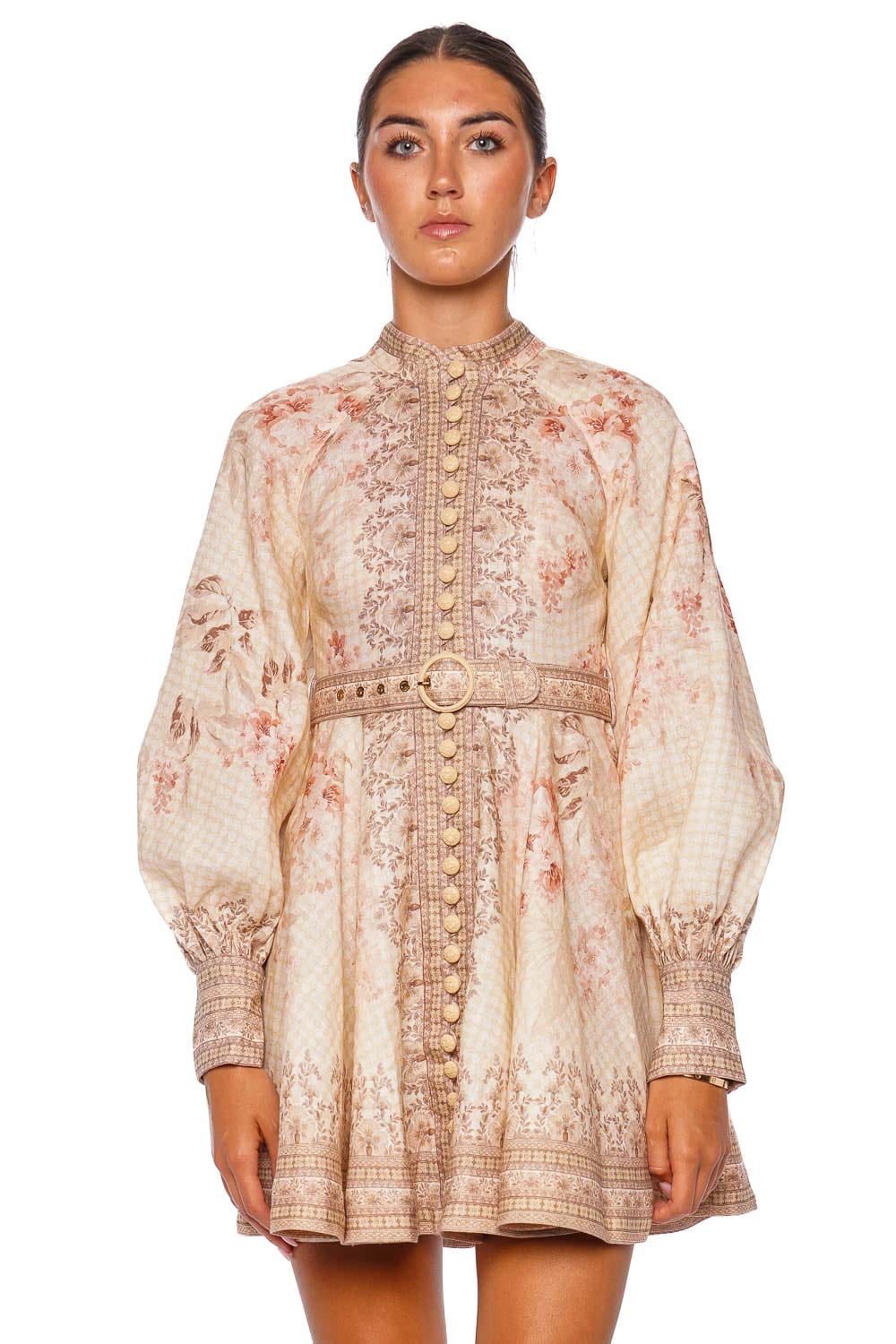 ZIMMERMANN Illuminate Buttoned Coral Floral Mini Dress