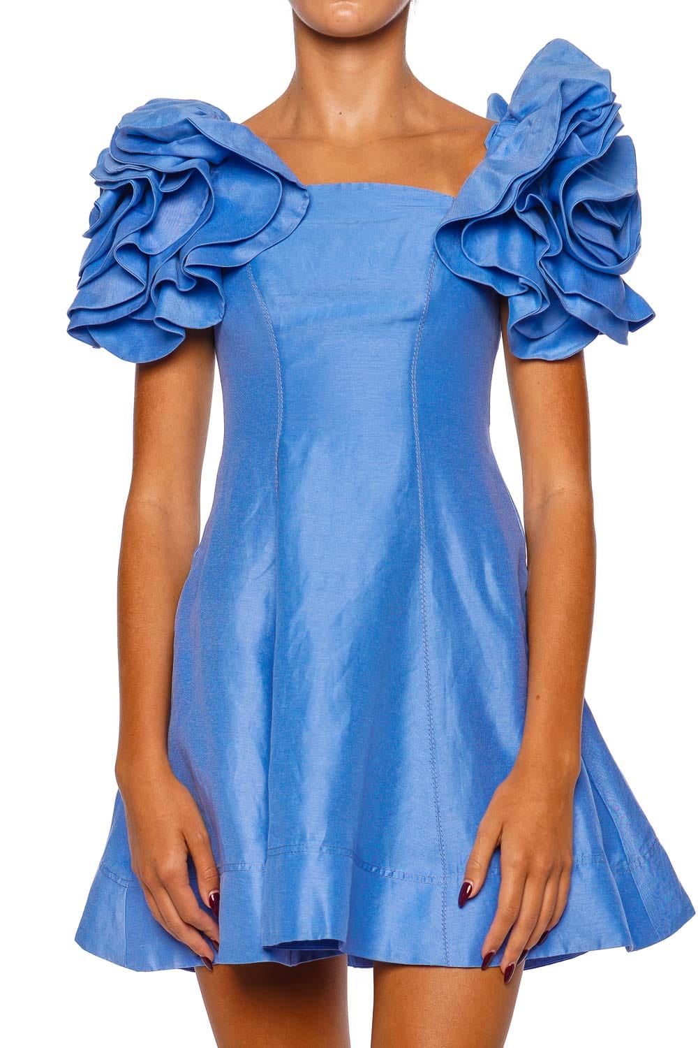 Aje. Twlya Rosette Oyster Blue Mini Dress Aje. Twlya Rosette Oyster Blue Mini Dress