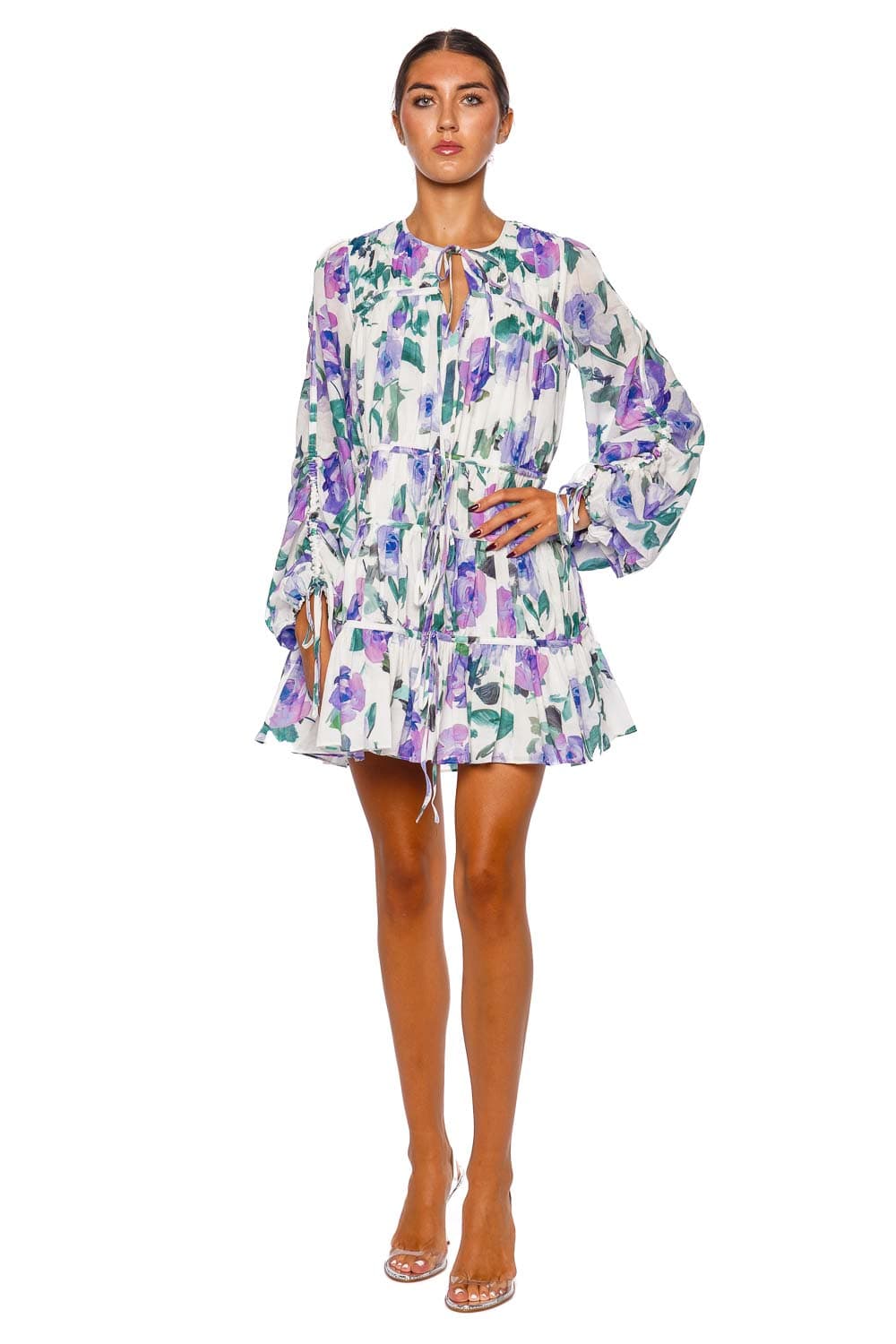Aje. Clover Floral Long Sleeve Mini Dress