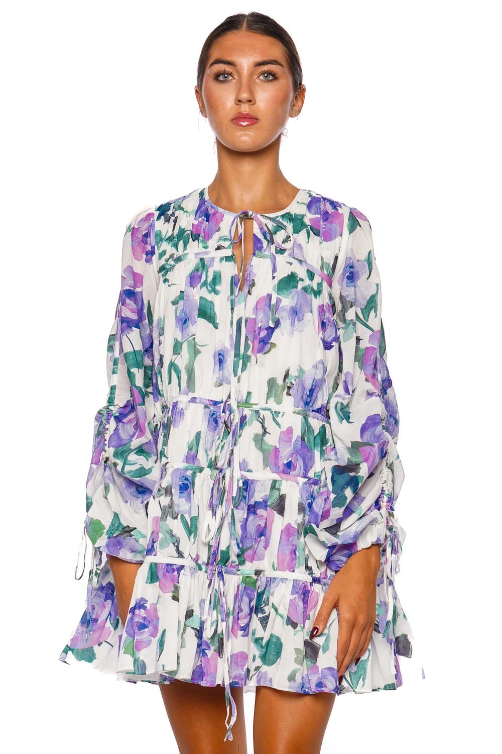 Aje. Clover Floral Long Sleeve Mini Dress