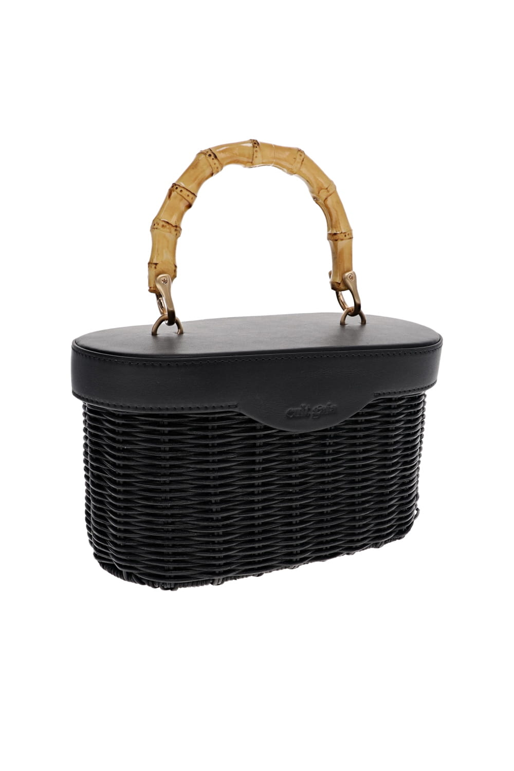 Cult Gaia Gwyneth Black Straw Top Handle Bag