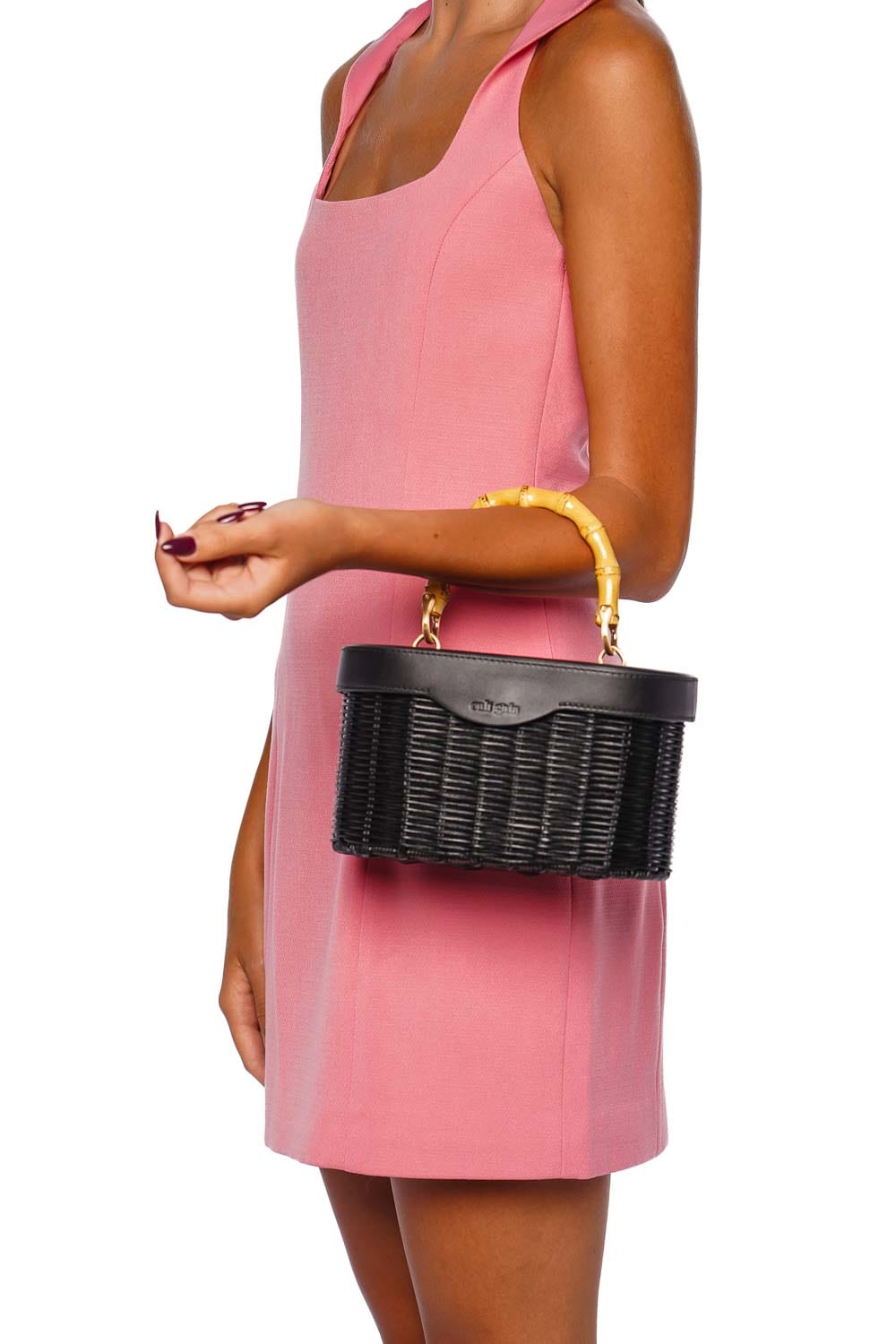Cult Gaia Gwyneth Black Straw Top Handle Bag