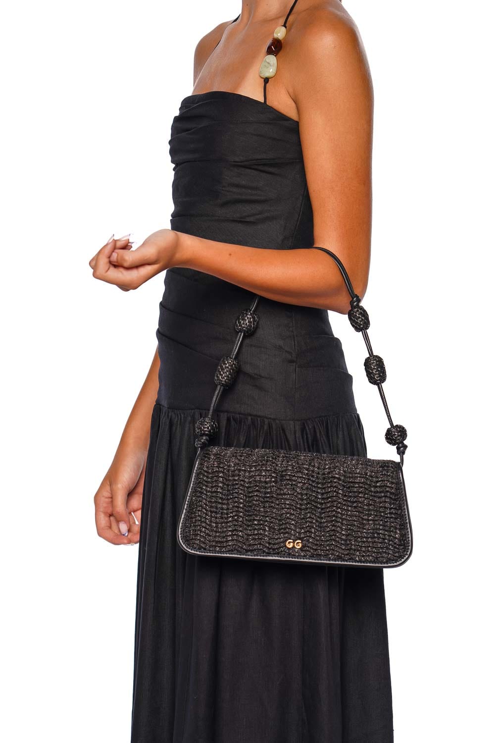 Cult Gaia Sunniva Black Raffia Shoulder Bag