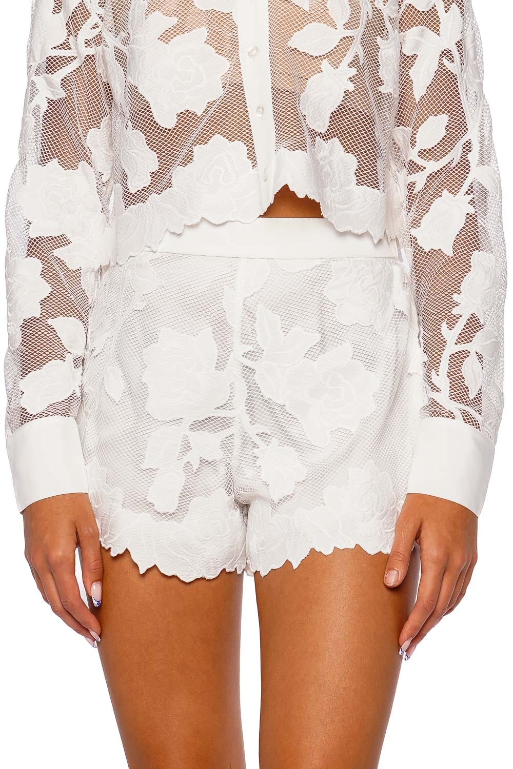 Fleur Du Mal Collette Ivory Floral Scalloped Short