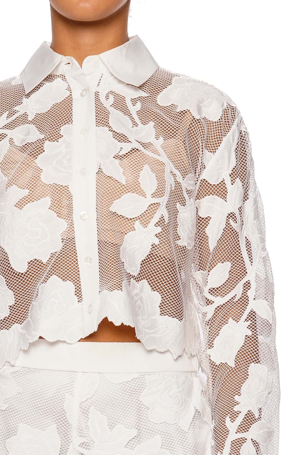 Fleur Du Mal Collette Ivory Floral Cropped Shirt