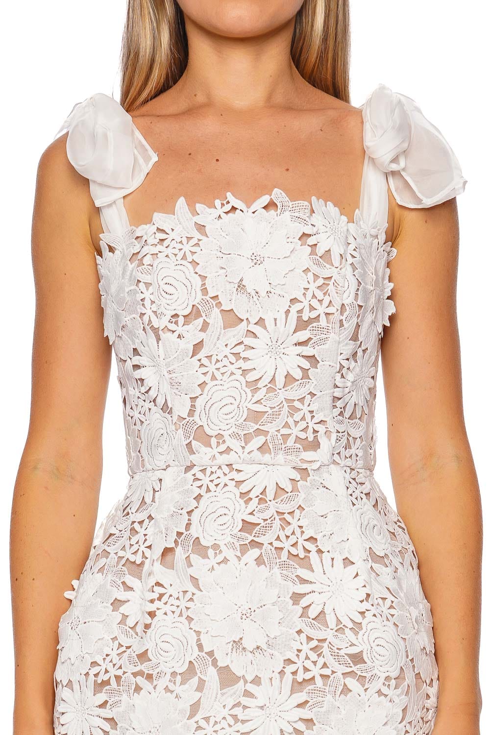 Bronx and Banco Maia White Lace Tie Shoulder Mini Dress